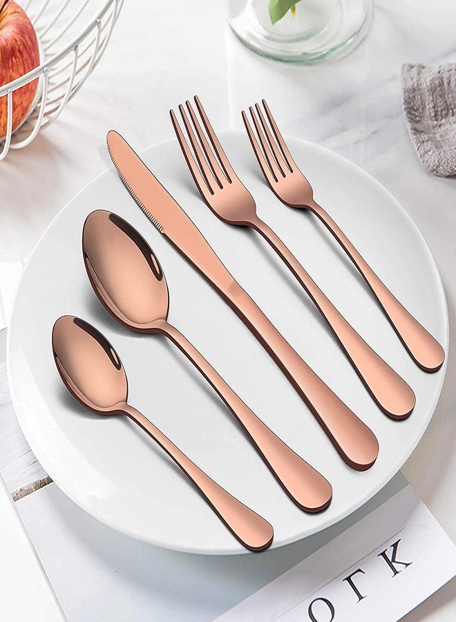 NAIDEV 5 Piece Rose Gold Flatware serving spoon set - Stainless Steel colorful Silverware Set, Cutlery Set, tableware Set Service for 1 Knives, Fork and Spoons Stunning Polished Finish (rose gold - 5) - Image 2